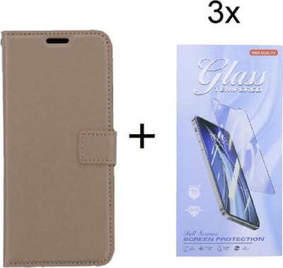 Bookcase Geschikt voor: Nokia G10 / G20 - Goud - portemonnee hoesje met 3 stuks Glas Screen protector
