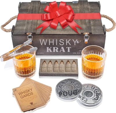 Thuys – Whisky Gift Set – Whisky Glas Set – Van 2 Bullet Stones Onderzetters Houten – Doos Verjaardagscadeaus