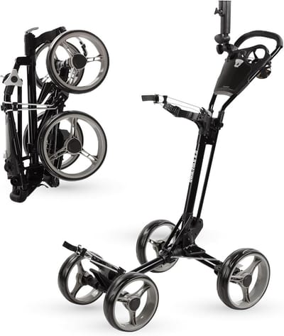 Opvouwbare golfkar met 4 wielen en voetrem - Lichtgewicht aluminium frame met verstelbare handgreep