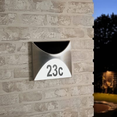 Solar huisnummer verlichting buiten 'Tau' - Inclusief nummers - Buitenlamp op zonne-energie - RVS - Huisnummerbord