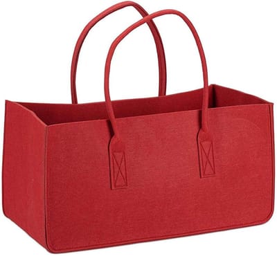 Vilten Tas - Opbergmand - Haardhout Opslag - Stevig Vilt Materiaal - 50 x 25 cm - Rood
