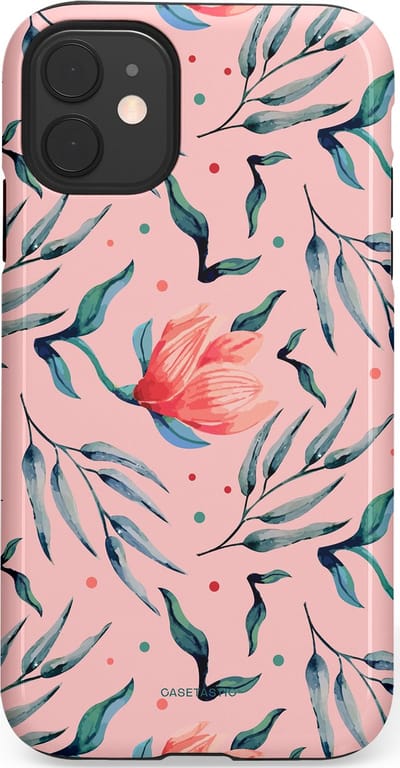 Casetastic hoesje geschikt voor Apple iPhone 11 - Dubbellaagse bescherming - Roze Bloemen en Takken - Fashion Case - Lichtroze Zilver Perzik