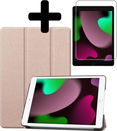 Hoes - Geschikt voor Apple iPad 9 (2021) - 10.2 inch - 9e Generatie - Met Screenprotector - Trifold Bookcase - Hard Cover - Hardcover Book Case - Tablet Hoesje - Goud