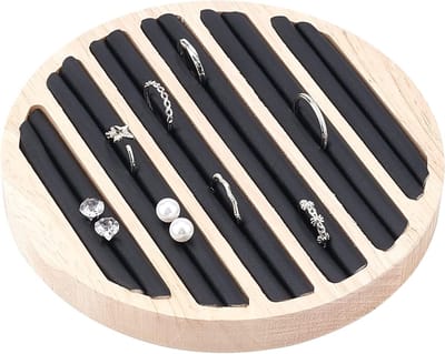 Houten sieraden display tray met 6 slots voor ringen en oorbellen, opslaghouder en organizer voor juwelierszaken, 15 x 1.8cm
