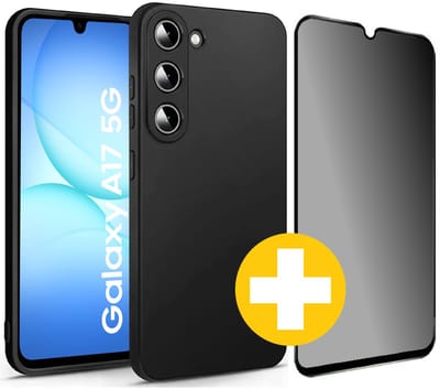 Hoesje en Privacy Screenprotector Combi Geschikt Voor Samsung A17 - Zwart Hoesje + Privacy Glas