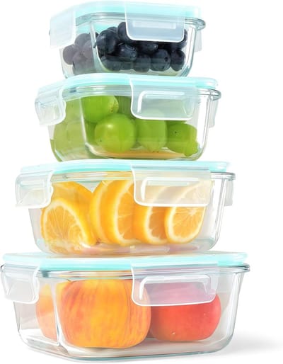Famanu – Glazen meal prep set 4 formaten 320/520/800/1200 ml – lekvrij, vaatwasserbestendig