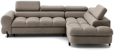Hoekbank Bowlo- lounge rechts- Taupe- met opbergruimte en slaapfunctie- Hoeksalon met bed