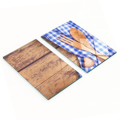 Duurzame en stijlvolle glazen snijplanken met houten bestek met patroon, 2x30x52 cm