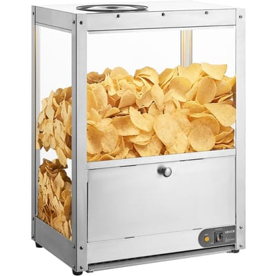 Chauffeur de Chips Nachos Commercial, Machine Chauffante à Chips de 80L avec Base Chauffante et Lumière Chauffante, Machine à Nachos avec Panneau de Déviation, Acier Inoxydable, pour