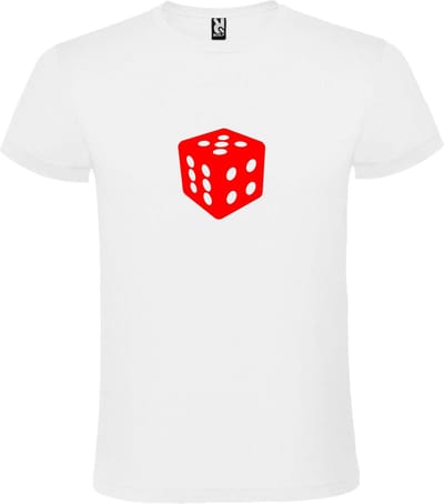 Wit T-Shirt met “ Dobbelsteen “ afbeelding Rood Size XL