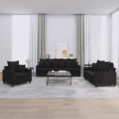 vidaXL - 3-delige - Loungeset - met - kussens - fluweel - zwart