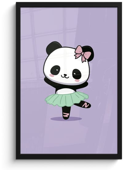 Poster in lijst - Fotolijst 40x60 cm - Posters - Panda - Paars - Sierlijk - Kawaii - Posterlijst zwart - Decoratie - Wanddecoratie woonkamer - Muurdecoratie slaapkamer