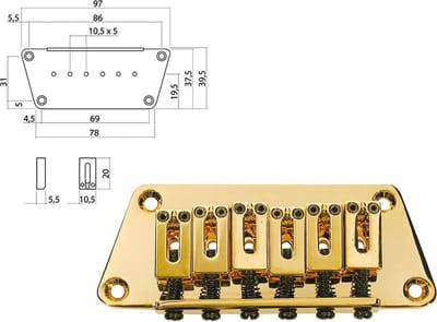 Gitaar brug-staartstuk Boston B-1540-G Stallion 10,5mm goud