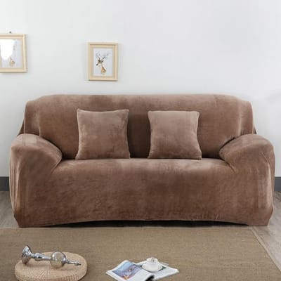 Levivel Velours Pluche Verdikte Bankhoes Effen Kleur L-vormige Hoek Elastische Beschermhoes Stretch Bankhoezen Voor Woonkamer 1 Stuk 2-Seater 145-185cm kameel