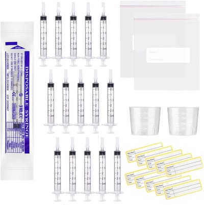 Dailygoods- Spuiten 30 stuks 3 ml - Colostrumspuit zonder naald - Maatbeker 20 ml - Doppen - Afsluitbare zakken - BPA-vrij materiaal - Injectiespuit