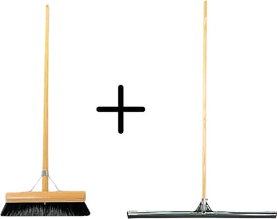 Synx Tools Paardenhaar 30cm + Vloertrekker 75cm met Steel 150cm - Kamerveger – Vloerreiniger – Moppen – Zachte binnenbezem met steel 130cm