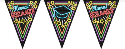 Q2P - Geslaagd Slinger – Neon Vlaggenlijn – 10 Meter – Graduation Versiering – Zwart