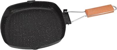 Koekenpan Grillpan - Antiaanbak Pan - Gezond Koken - Inklapbaar Handvat - 24x24cm - Zwart