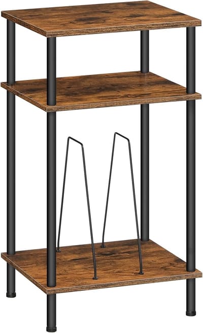 Platenstandaard - Platenspeler Meubel - 3-laags - Vinyl Opbergsysteem - LP Albumhouder - Draaitafelstandaard - Met Verwijderbare Verdelers - Bijzettafel - Industrieel - Vintage Bruin & Zwart - Voor CD's & Albums - Vinyl Opslag
