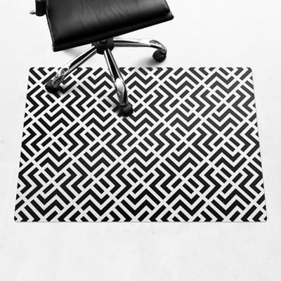 Wallfluent - Vloerbeschermer Geometrische Zigzag - 100x70 cm - Zwart En Wit Bureaustoelmat - Rechthoekig - Vloerbeschermer Harde Vloer-Stoel Mat-Werkplekdecoraties - Boho-patroon