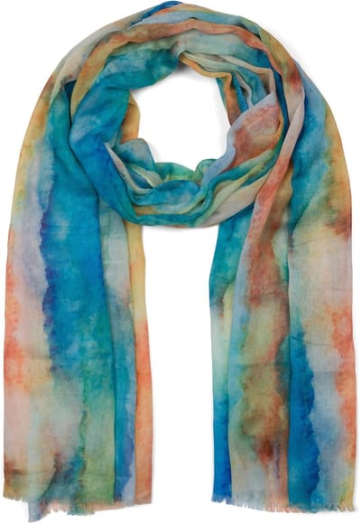 styleBREAKER Damessjaal met kleurrijk aquarel kleurverlooppatroon, lichte zomerse doek, meerkleurig 01016240, kleur: blauw-groen-oranje