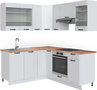 Vicco Hoekkeuken Fame-Line, Wit Landhuis/Wit, 190 x 160 cm, WB Eik