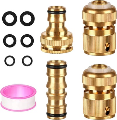 Set van 4 messing slangverbinders met kraanadapters, dubbele stekker en kraanadapter voor keuken, tuinslang en waterkraan - 1/2 en 3/4 inch aansluiting