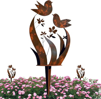 Metalen Tuinstokken Decoratief | Grondbordjes 30 x 18 Centimeter - Platte Metalen Vogel en Tuindecoratie | Voor pot Paviljoen Gazon Platteland Schutting Terras Pad