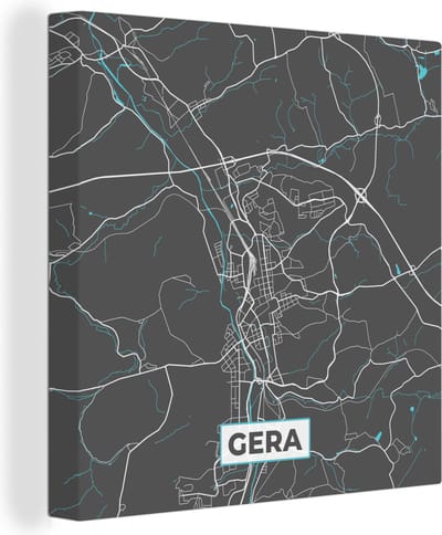 Canvas Schilderij Kaart – Plattegrond – Stadskaart – Gera – Duitsland – Blauw - 20x20 cm - Wanddecoratie