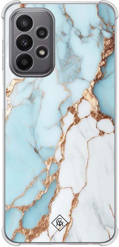 Casimoda® hoesje - Geschikt voor Samsung Galaxy A23 - Marmer Lichtblauw - Shockproof case - Extra sterk - Siliconen/TPU - Blauw, Transparant