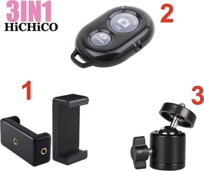 Universele Telefoonhouder Telefoonhouder voor Statief – Telefoonhouder + Mini ball hoofd 360 ° Draaigreep horizontaal - Bluetooth afstandsbediening voor smart phone – HiCHiCO