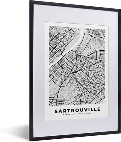 Fotolijst incl. Poster - Plattegrond - Kaart - Stadskaart - Frankrijk - Sartrouville - 30x40 cm - Posterlijst