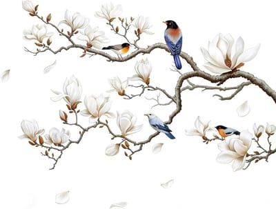 Muursticker met bloemen en vogels, decoratieve wandtattoo voor woonkamer en slaapkamer, moderne wanddecoratie voor een sfeervolle uitstraling