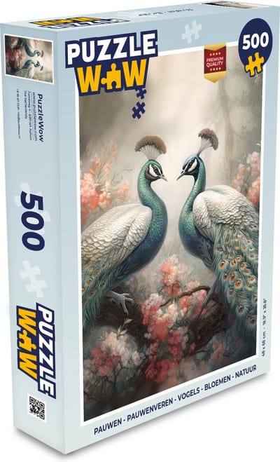 Puzzel Pauwen - Pauwenveren - Vogels - Bloemen - Natuur - Legpuzzel - Puzzel 500 stukjes