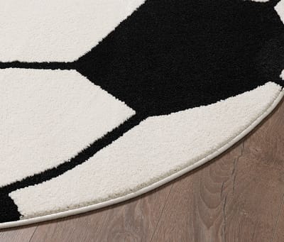 Rond Voetbal Vloerkleed – Stoer Kinderkamer Kleed – Zwart Wit – Zacht & Speels Design-Ø 120 cm