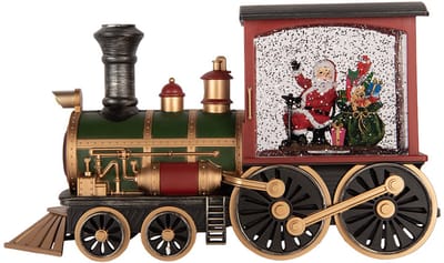 Clayre & Eef Kerstdecoratie met LED-verlichting en muziek Trein 31x10x17 cm / 3xAA Rood Kunststof