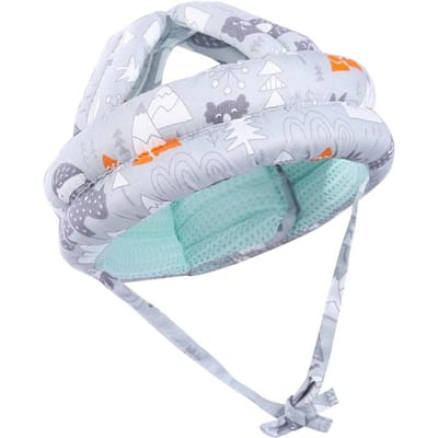 Casque de sécurité en maille dessin animé pour bébé et tout-petit Chapeau de protection pour la tête pour enfants pour la marche, le quatre pattes, les enfants qui apprennent à marcher Casquettes antichoc (Gray,6M-2Y) grise