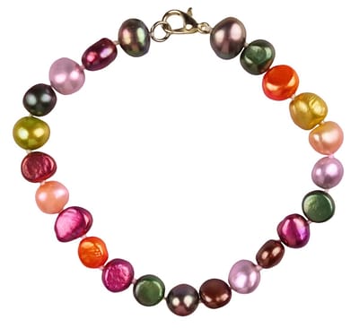 Zoetwater parel armband Decorative Bold- echte parels - handgeknoopt - multi color - oker - oranje - grijs - mosgroen - lila - roze - bruin - luxe sieraden zakje - parel armband dames - zoetwaterparel