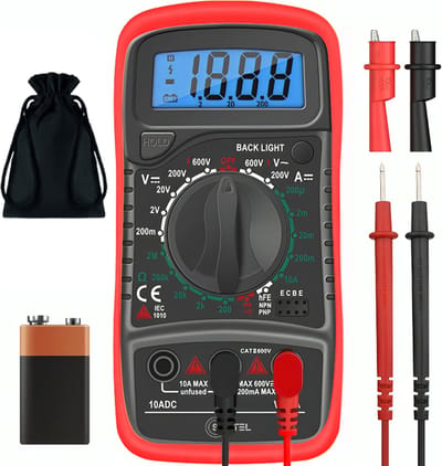 Santel Digitale Multimeter - AC / DC meten - Incl. 9V Batterij, Klemtangen & Opberghoes - Multi Meter