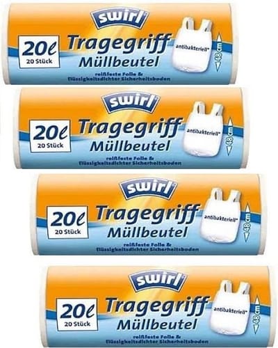 Swirl pedaalemmerzakken met handvatten antibact.20ltr Multipack 4 x 20 stuks vuilniszakken