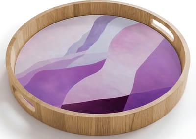 Dienblad rond 40x40 cm - Schootdienblad hout - Abstract - Heuvels - Landschap - Paars - Borrelplank rechthoek - Plateau houten dienbladen