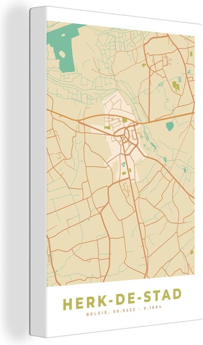 Canvas Schilderij Plattegrond - Stadskaart - Herk-de-Stad - België - Kaart - 20x30 cm - Wanddecoratie