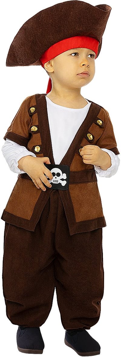 FUNIDELIA Piraten kostuum voor baby - Maat: 69 - 80 cm - Bruin