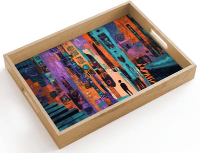 Dienblad hout 40x30 cm - Schootdienblad - Abstract - Figuren - Kleurrijk - Borrelplank rechthoek - Plateau dienbladen