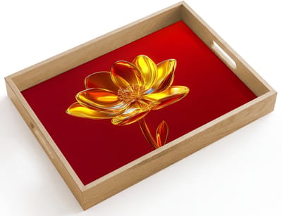 Dienblad hout 40x30 cm - Schootdienblad - Bloem - Goud - Glazen - Borrelplank rechthoek - Plateau dienbladen