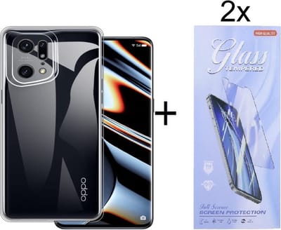 Hoesje Geschikt voor: Oppo Find X5 Silicone Transparant + 2X Tempered Glass Screenprotector - ZT Accessoires