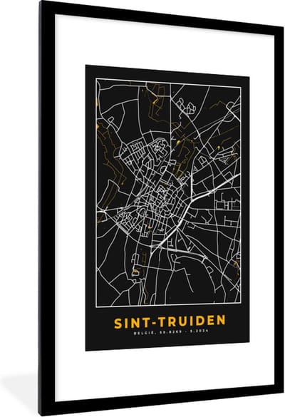 Fotolijst incl. Poster - Plattegrond - Goud - Sint-Truiden - Kaart - Stadskaart - 80x120 cm - Posterlijst