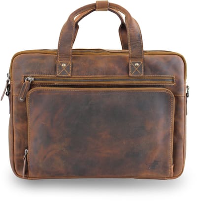 Fana Bags Luxe Laptoptas Bruin - Buffelleer - Aktetas - Leren Business Tas - 15,6 inch Laptoptas Echt Leer - Vintage