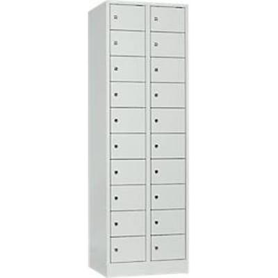 Lockerkast, plaatstaal, deuraanslag rechts, cilinderslot, 20 vakken, B 600 x H 1800 mm, lichtgrijs RAL 7035/lichtgrijs RAL 7035