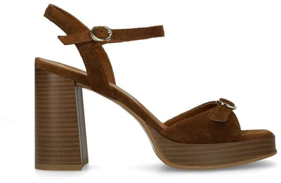 Manfield - Dames - Bruine suède sandalen met hak - Maat 39